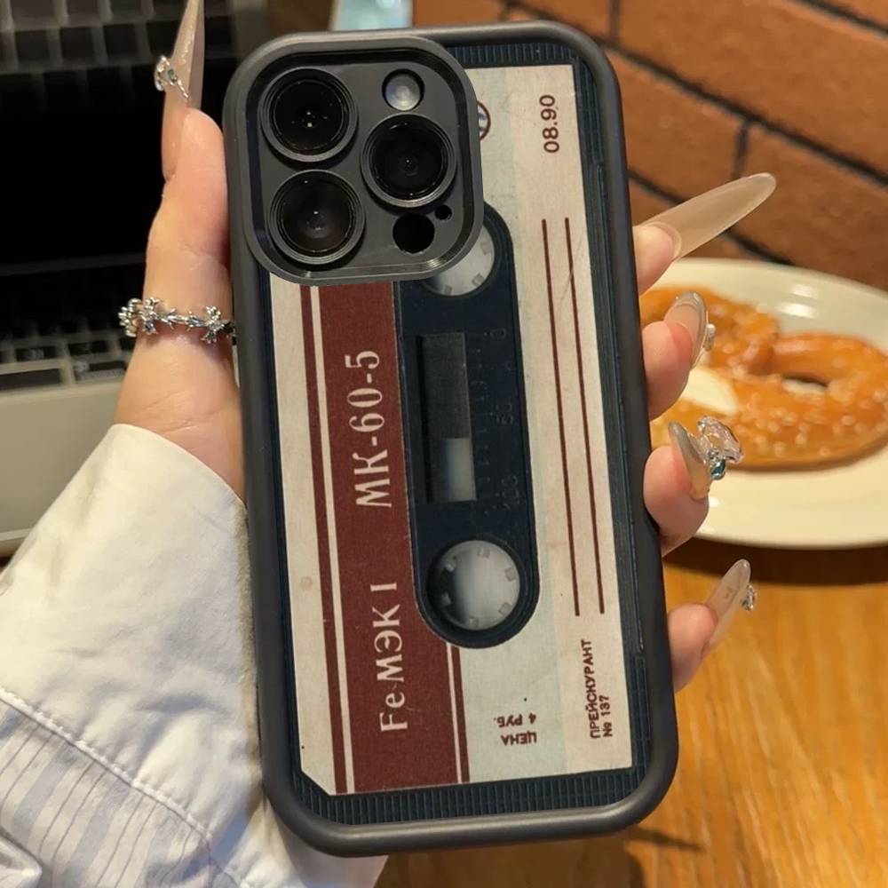 Vintage Cassette Tape Retro Phone Case For iPhone 17 16 15 14 13 12 11 Pro Plus Max Soft TPU Ladder Lens Protection Soft Cover