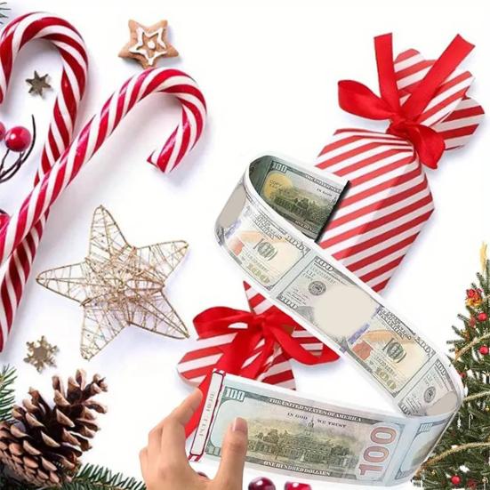 Christmas Candy Cash Pull Box Interactive Money Gift Holder with Ribbon Festive Novelty Cash Present Box for Family Friends