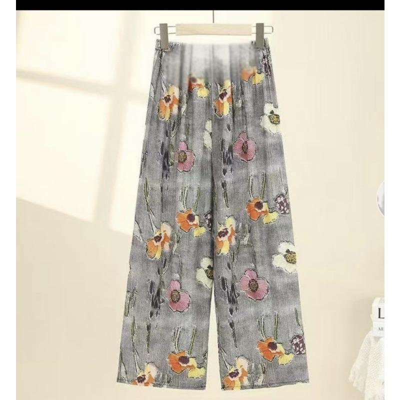 Bellflower Ice Silk Cool Pants Summer Mosquito-proof Fashion Loose Casual Pants Large Size Medium and Old Mother Thin Trousers