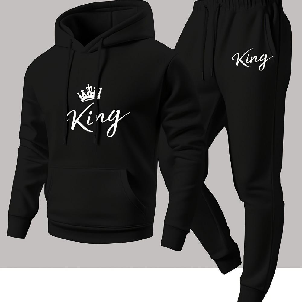 Модный мужской худи с дизайном Королевской Короны и соответствующий комплект спортивных штанов S