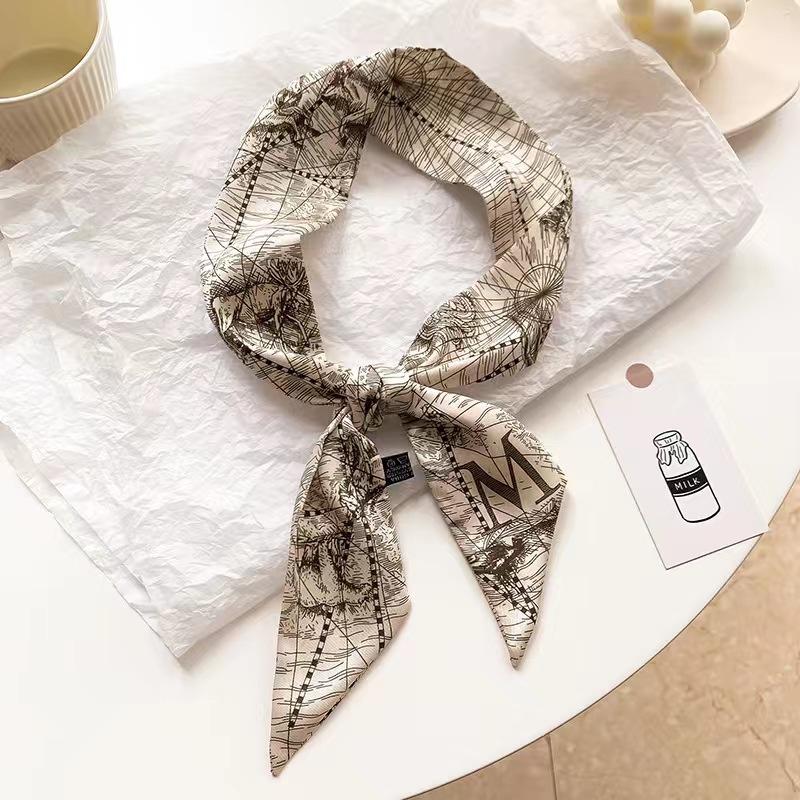 Small White And Tender Green Silk Scarf For Women, Thin Streamer, Headband, Hair Tie, Bag Decoration Long