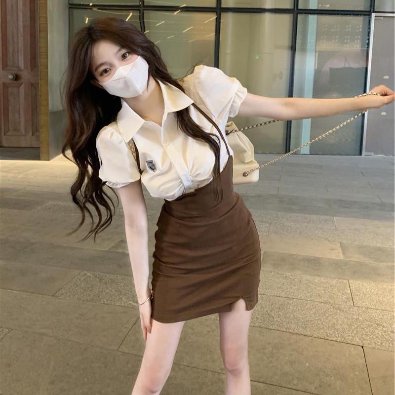 

Petite Chic Summer Skirt: Sweet & Spicy Waist-Cinching Overalls Dress S