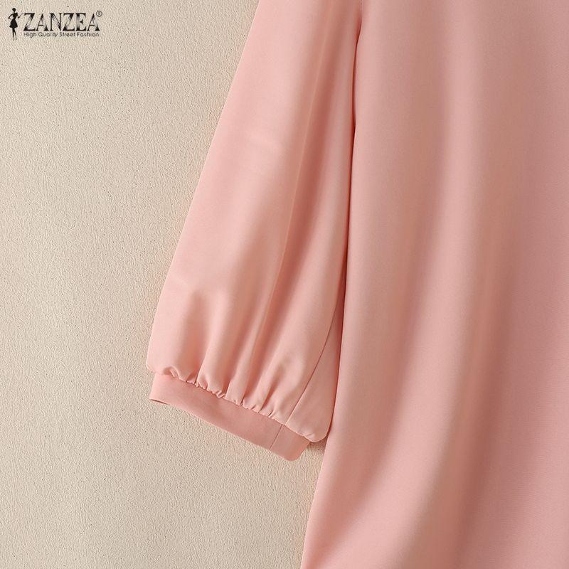 ZANZEA Women Casual V-Neck Solid Color 3/4 Sleeve Blouse