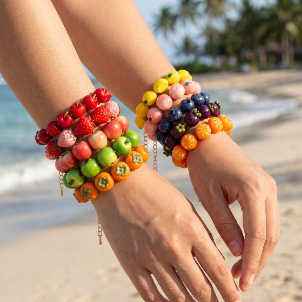 Resin Beads Bracelet Beaded Summer Bohemian Jewelry Simulation Fruit Bracelet Vacation Accessories