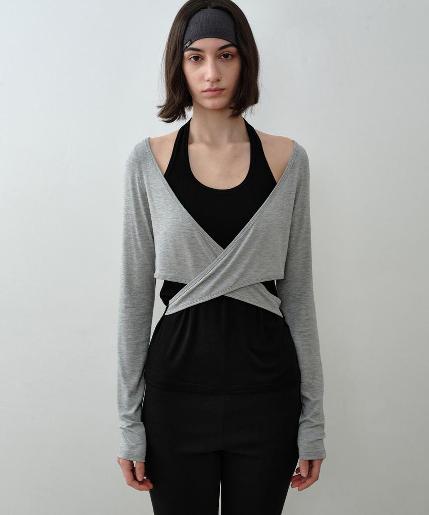 Simeteuligpeosenteu Halter Layered X Wrap Top / Melange Gray