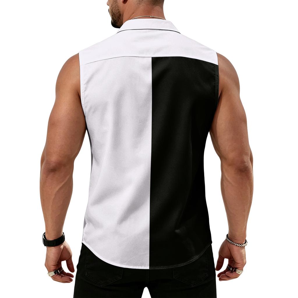 Men's Workwear Lapel Button-Down Vest Shirt - Lightweight Sleeveless Top