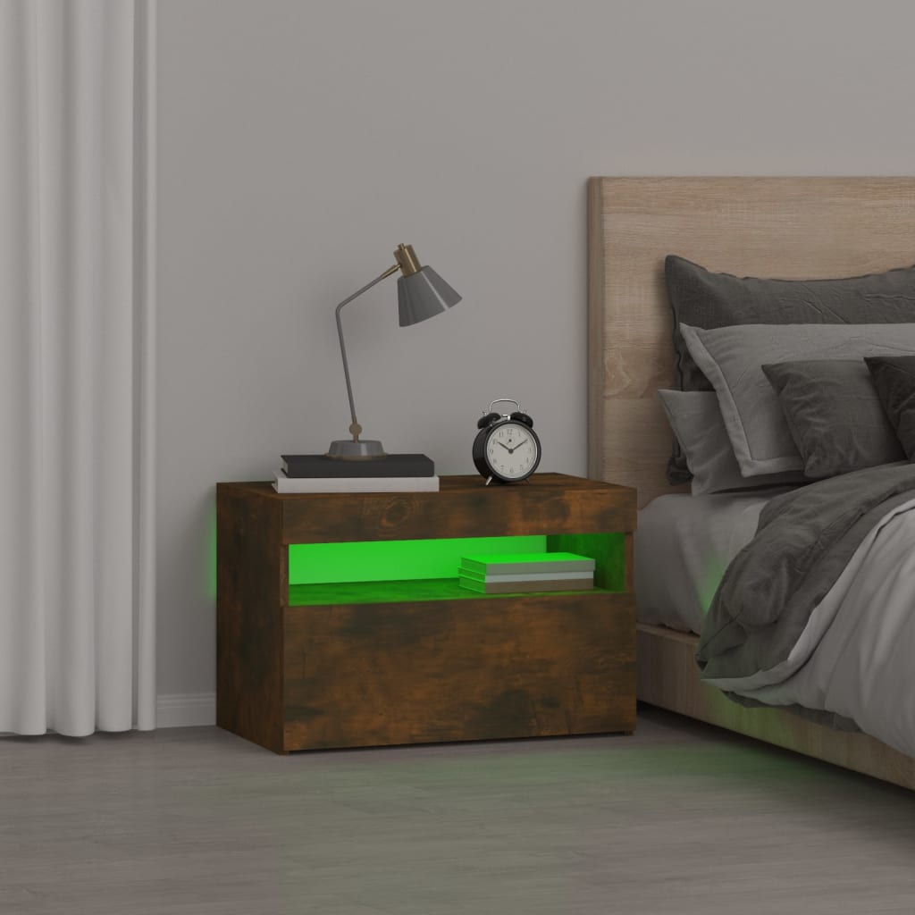 Vidaxl LED Nightstand, Smoked Oak, 60X35X40 Cm