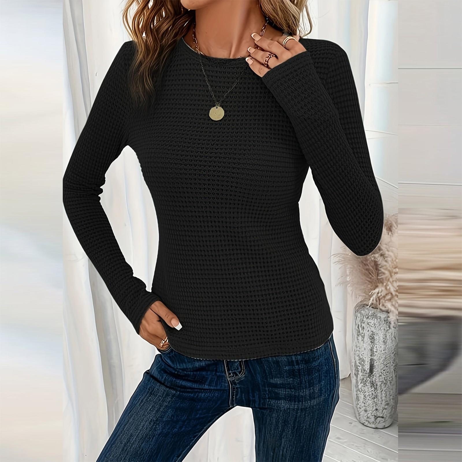 

Женская модная повседневная облегающая универсальная футболка с длинным рукавом и круглым вырезом M чёрный