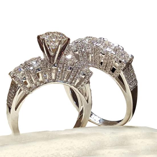 

2Pcs/Set Couple ring Rhinestone Inlaid Glossy Luxury Style Exquisite Finger Ring for Banquet US 7 2Pcs/Set*