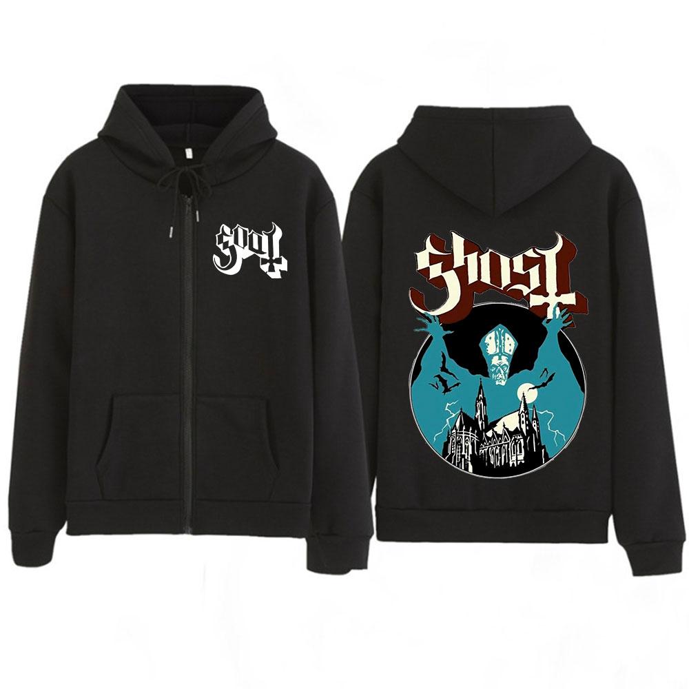 Ghost Skeletour World Tour Album Harajuku Zipper Hoodies Unisex Gothic Oversized Zip Up Sweatshirts Harajuku Hip-hop Coat