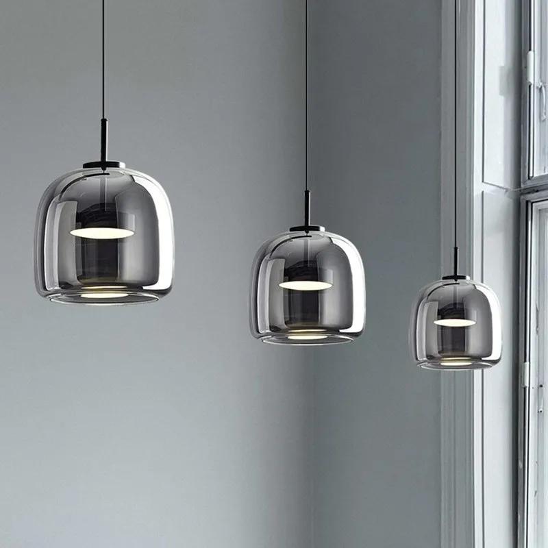 LED Pendant Glass 3 Heads Amber Anthracite For Living Room Dining Table Hotel Bar Office Indoor Turn Decorative Lighting Fixture