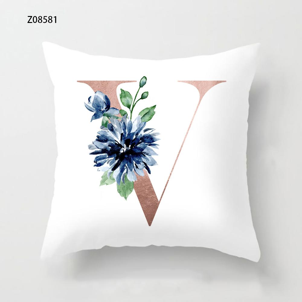Pink Initials A B C Pillowcase Alphabet Flowers Home Sofa Decor Cushion Cover Living Room Bedroom Bed Decorative Pillow Cover