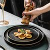 Flat Ceramic Western Dish Household 8-inch Black Non Slip Steak Plate Restaurant Commercial White Circular Pasta Tableware