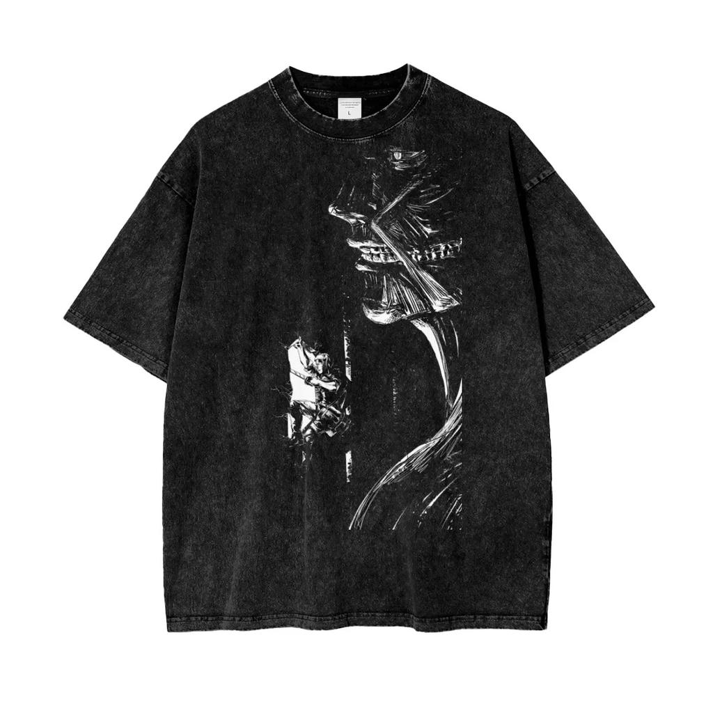 Hotblooded Anime Attack on Titan Graphic Print Tshirt Men Women Vintage Washed Oversized Cotton Summer New Tee Oversized Tops