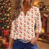 Women's Casual Christmas Print V-Neck 3/4 Sleeve Button-Front T-Shirt