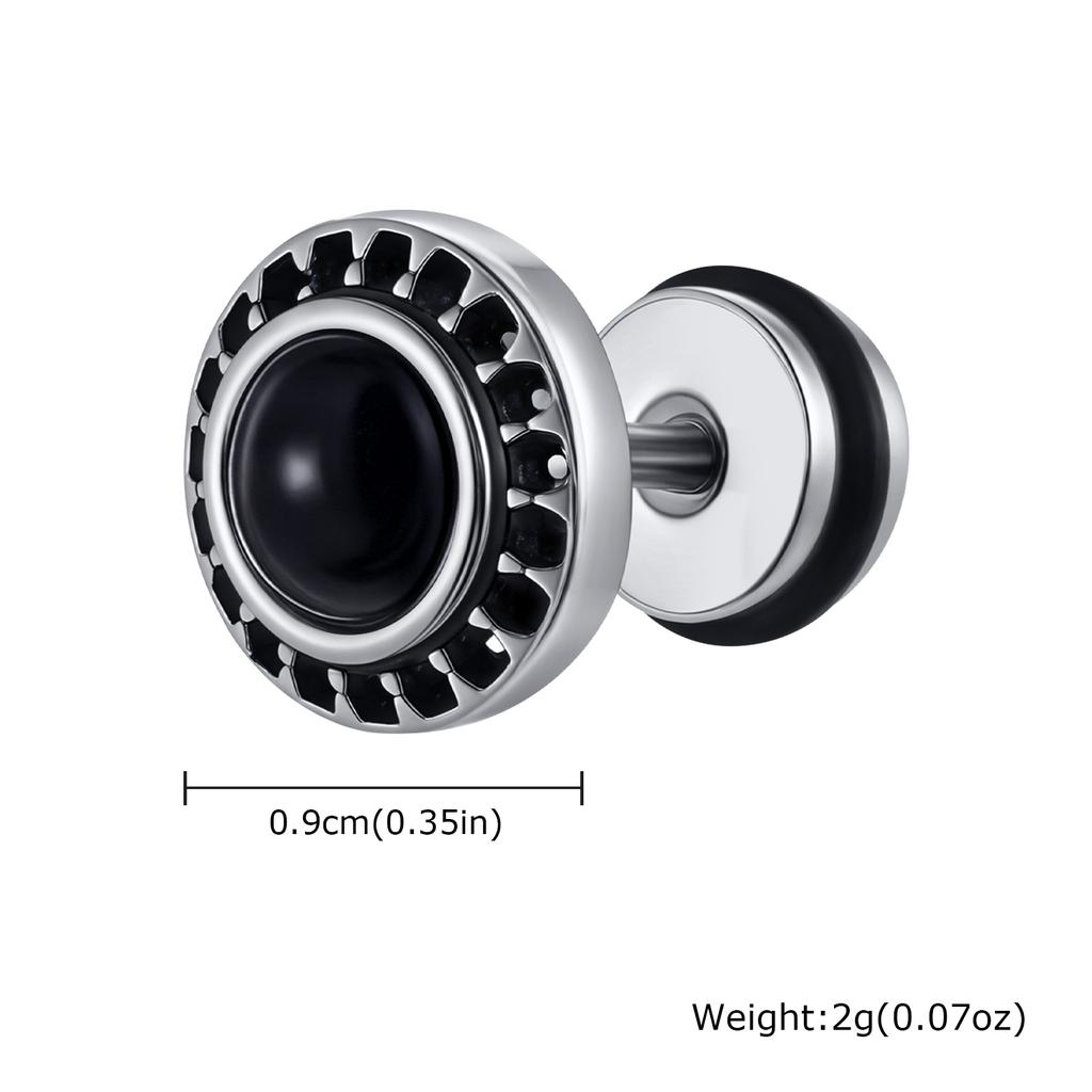 New Natural Stone Men's Small Round Stud Earrings,Simple Stainless Steel Metal Stud Earrings,Hip Hop Cool Jewelry Gift