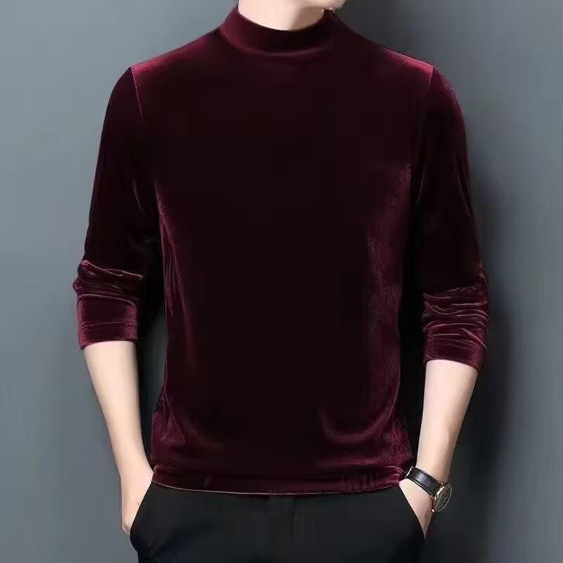 Men's Golden Velvet Hoodie: Winter Warm Long-Sleeve Casual Pullover with Half-high Collar