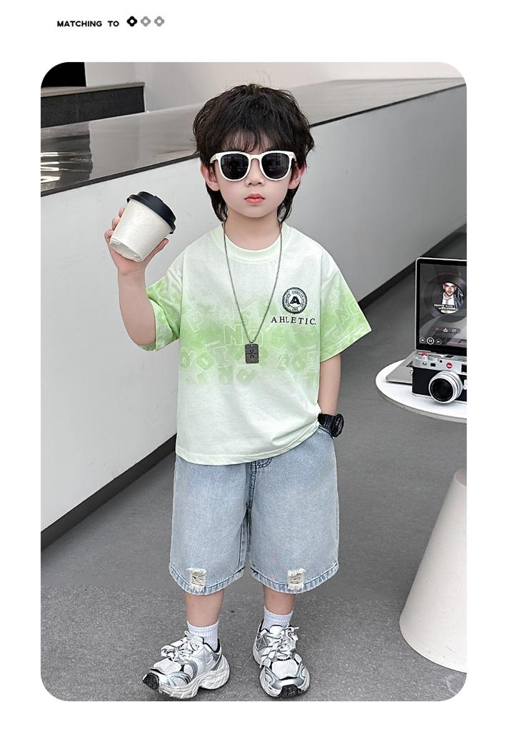 Boys' Loose Short Sleeved Summer Outfit Children's Set 2026 New Style Baby Korean Style Handsome Ripped Jeans Two-piece Set