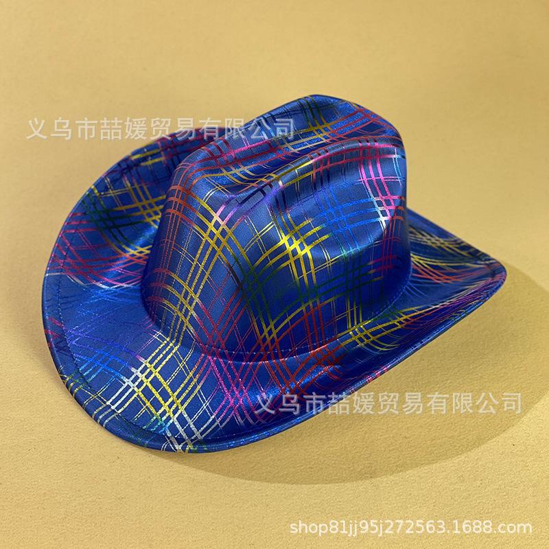 European and American Colorful Sequined Striped Plaid Western Cowboy Hat Women's Party Bar Stage Fashion Top Hat