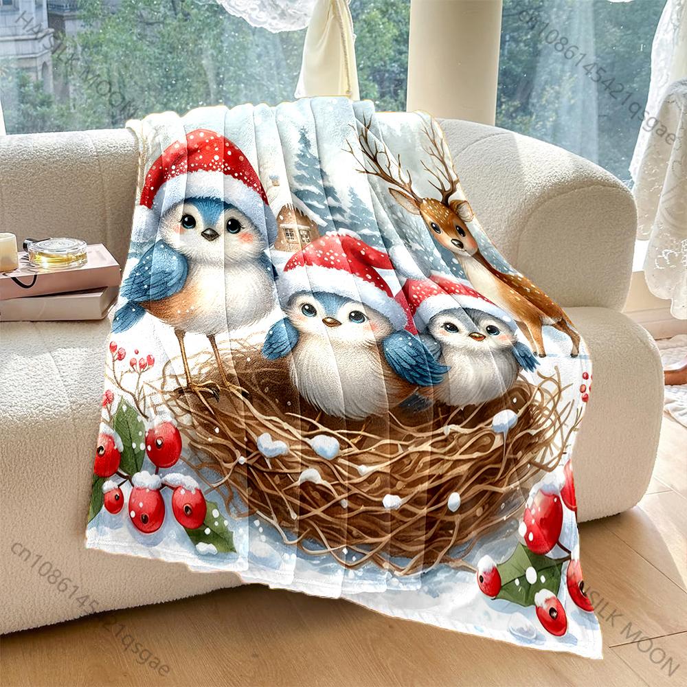 

Multi Size Festive Birds in Snow Nest Pattern Blanket Flannel Material Soft Warm for All Seasons Home Outdoor Camping Picnics RV 75x100cm