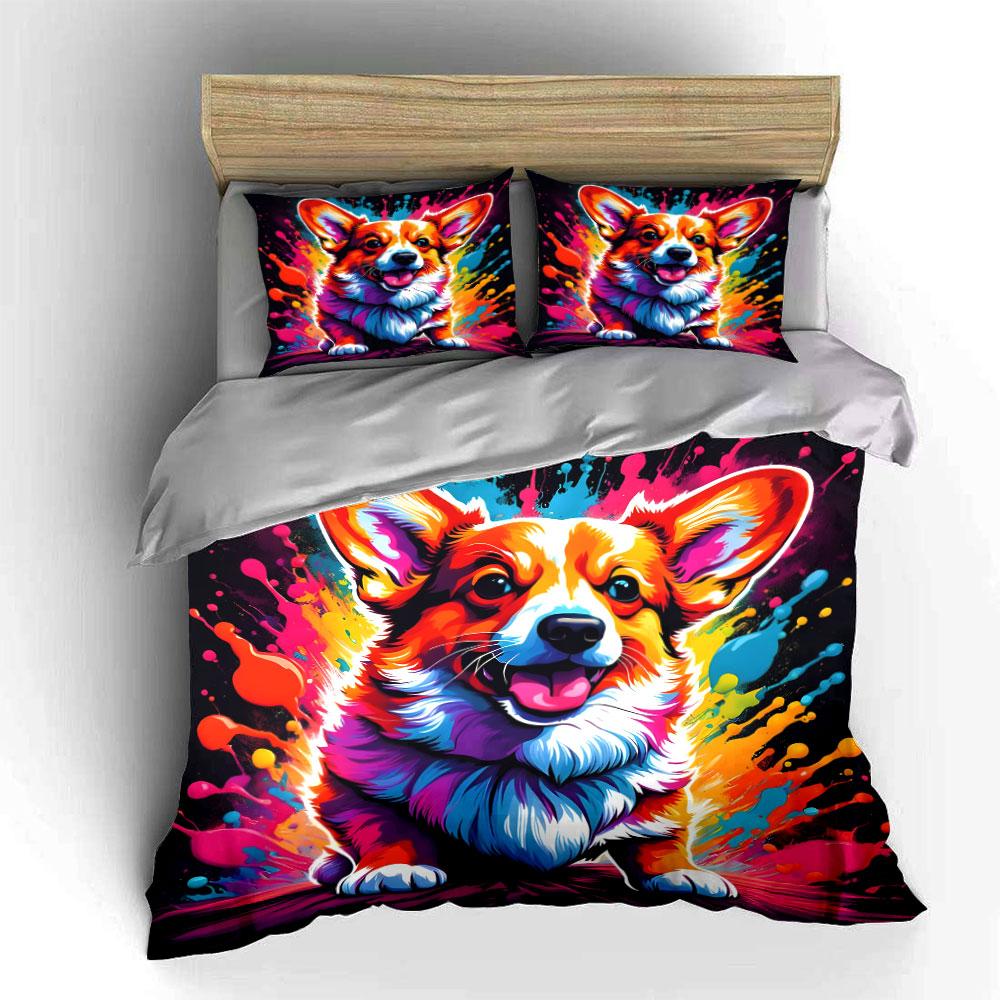 Dog with Color Splash Background Artwork Print Bedding Set 1 Duvet Cover 2 Pillowcases for Adult and Children Luxury Gift