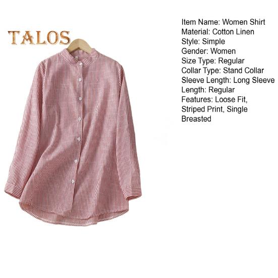 Damen Bluse mit Stehkragen, Langarm, Einreiher, Oberteile, vertikal gestreifter Druck, lockere Passform, Bürodamenbluse