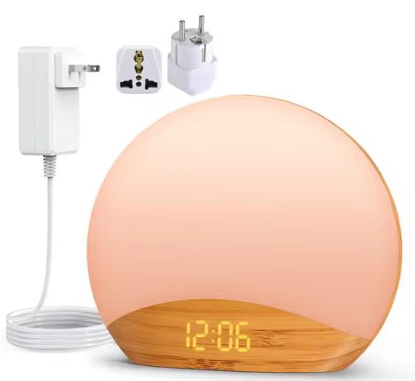 

Будильник Sunrise с древесным зерном и звуковой машиной, ночник, цифровые часы с регулируемой яркостью для спальни, 26 звуков для сна для ребенка, взрослых, детей