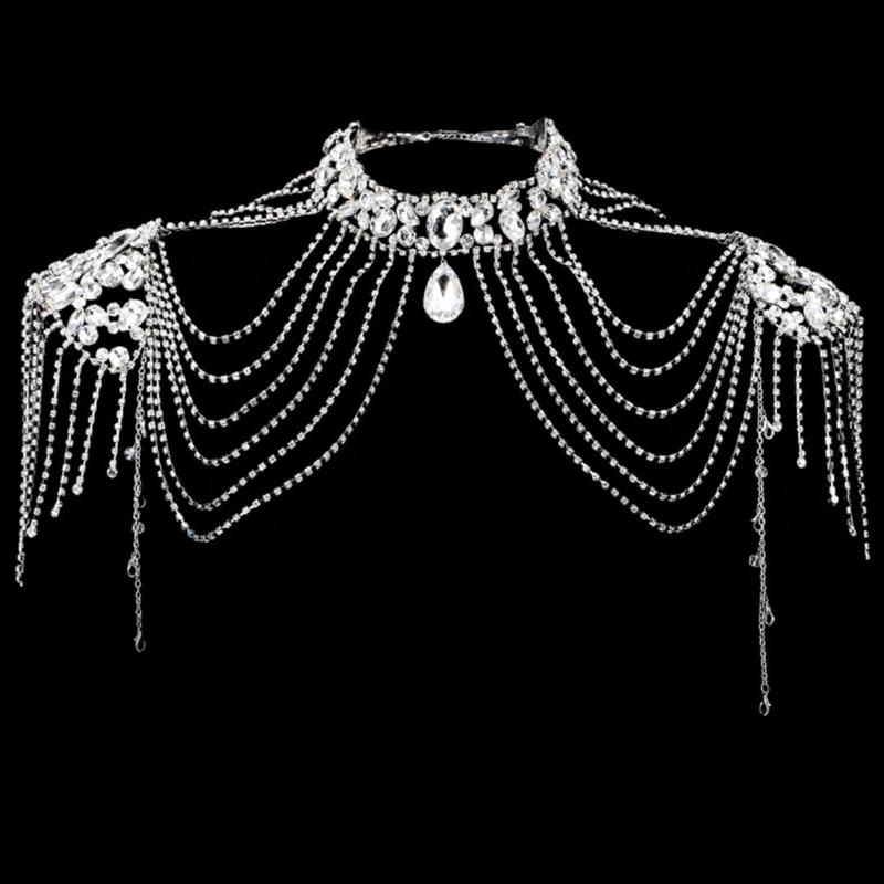 Crystal Tassels Shoulder Body Chain Alloy Fashion Accessory Bridal and Bikini Back Jewelry Wedding Accessory for Bride