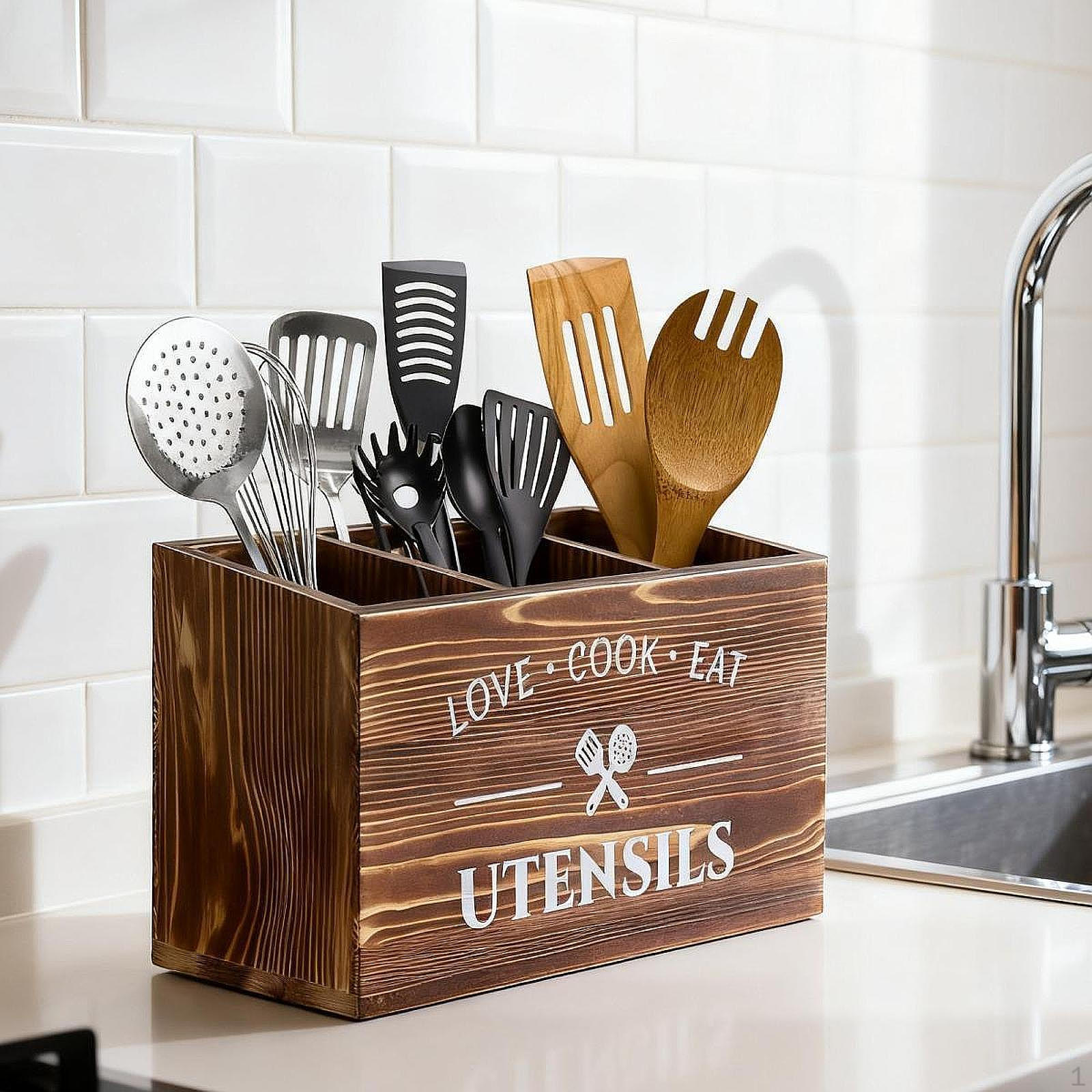 

Органайзер для кухонных инструментов, деревянный стакан-подставка для ручек и карандашей, практичный ящик для хранения, кухонная утварь коричневый