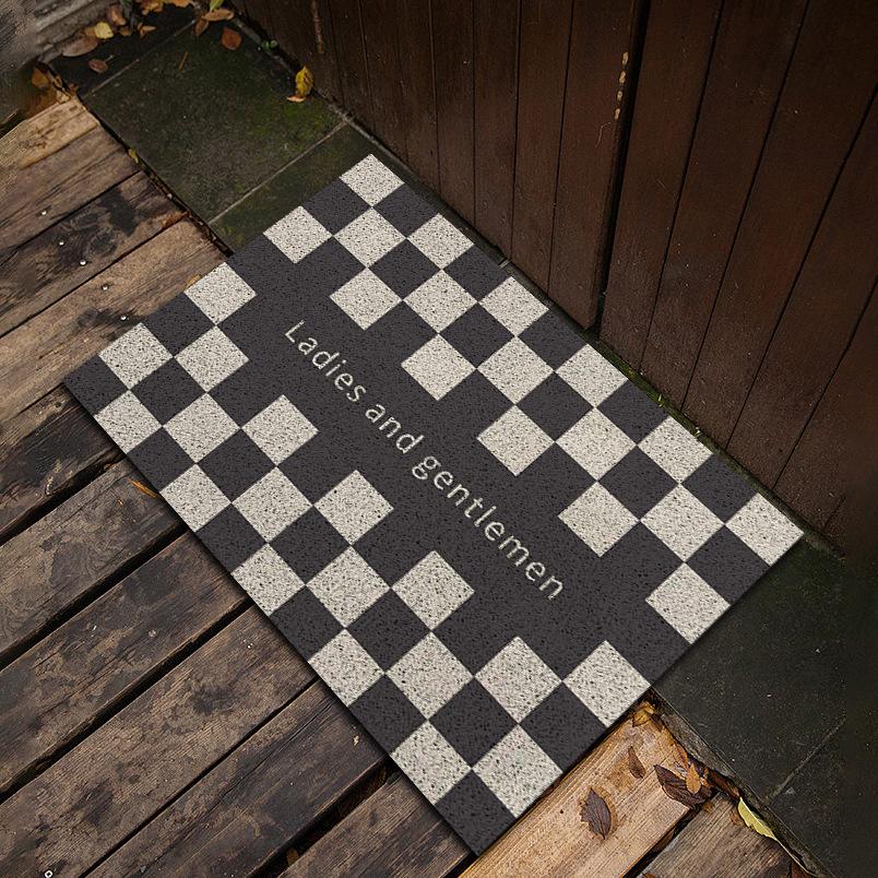 

Vintage Checkered Border Door Mat Beige Carpet with WELCOME HOME Text Rug for Entryway Home Decoration Durable Floor Mat 40X60CM