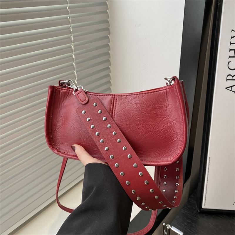 Retro Solid Color Simple Casual New High Fashion Versatile Commuter Shoulder Underarm Messenger Bag Woman