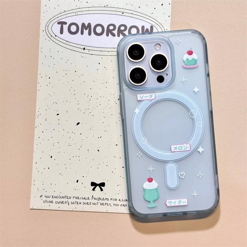 Koreański słodki kreskówka Etui na telefon Apple Magsafe Tok do iPhone 15 13 14 16 Pro Max Lody lustrzane magnetyczny uchwyt czyste etui
