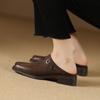 Fashion Elegant Women Summer New Square Toe Cowhide Genuine Leather Slides Shoes Office Ladies Work Med Heels Slip On Loafers Slippers