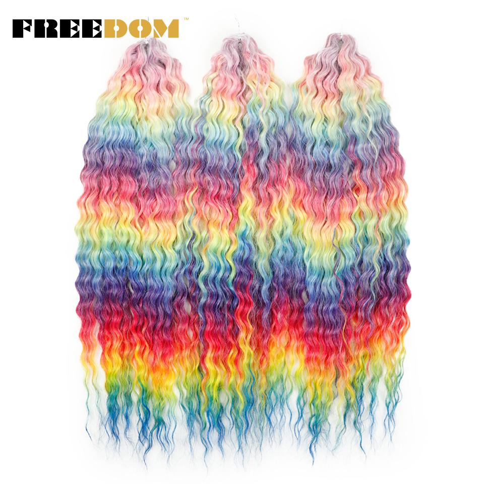 FREEDOM Synthetic Curly Hair 24 Inch Water Wave Twist Crochet Braid Hair Ombre Pink Ginger Deep Wave Braiding Hair Extension