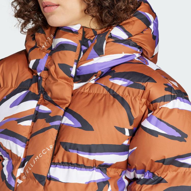 Adidas Mid-Length Sports Hooded Cotton Jacket Women Jackets Dark-Brown White IN2822