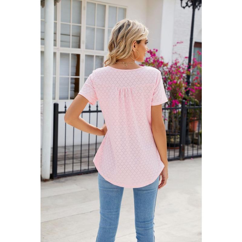 YYFS Dámská móda Ležérní Léto Jaro Jednobarevné halenky a košile s krátkým rukávem a výstřihem do O