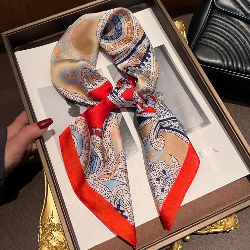 Women Fashion Versatile Elegant Printed Small Square Neck Scarf For Daily Wear