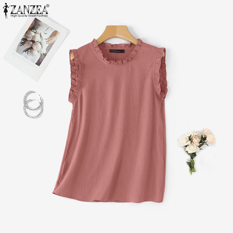 ZANZEA Summer Women Sleeveless Ruffled Casual Loose Tank Tops