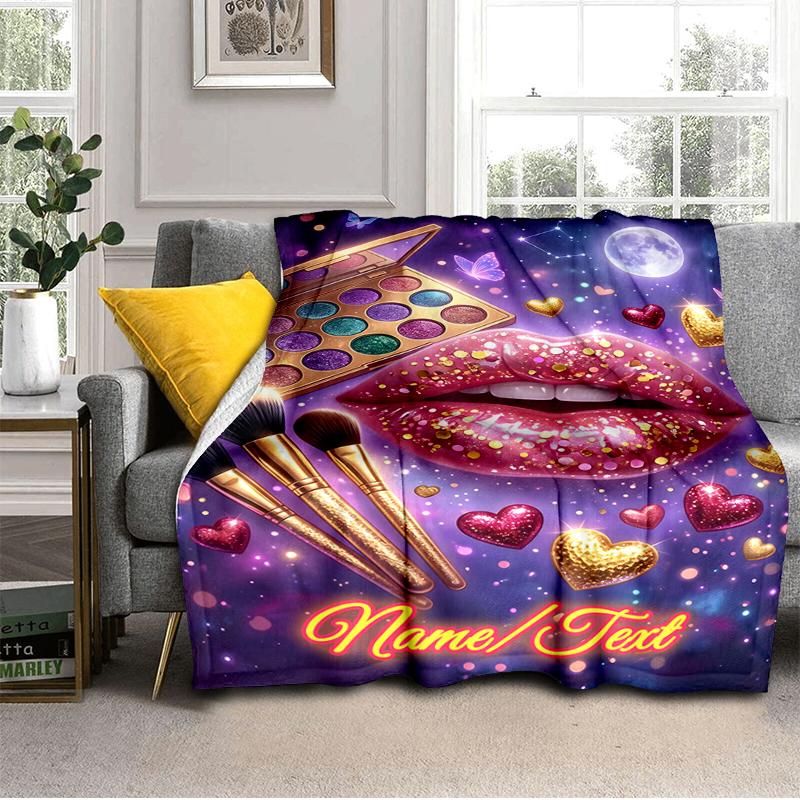 1PC Custom Name Cosmetic Glitter Fantasy outdooor Flannel blankets Throw Blanket All-Season Throw Gift Bedspread for Couch, Bed, Camping Holiday Birth