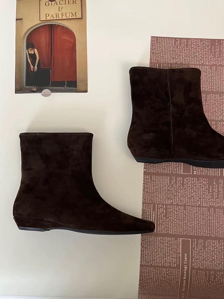 Sheepskin Version~ Retro Suede Square Head Small Slope Heel Flat Bottom Thin Boots Short Boots Women's 2025 New Versatile Cowboy Boots