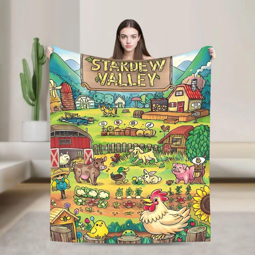 Cute Creature from Stardew Valley Blanket  Soft Wool Throw for Sofa Chair Travel  Jimino Animals Design for Spring Autumn