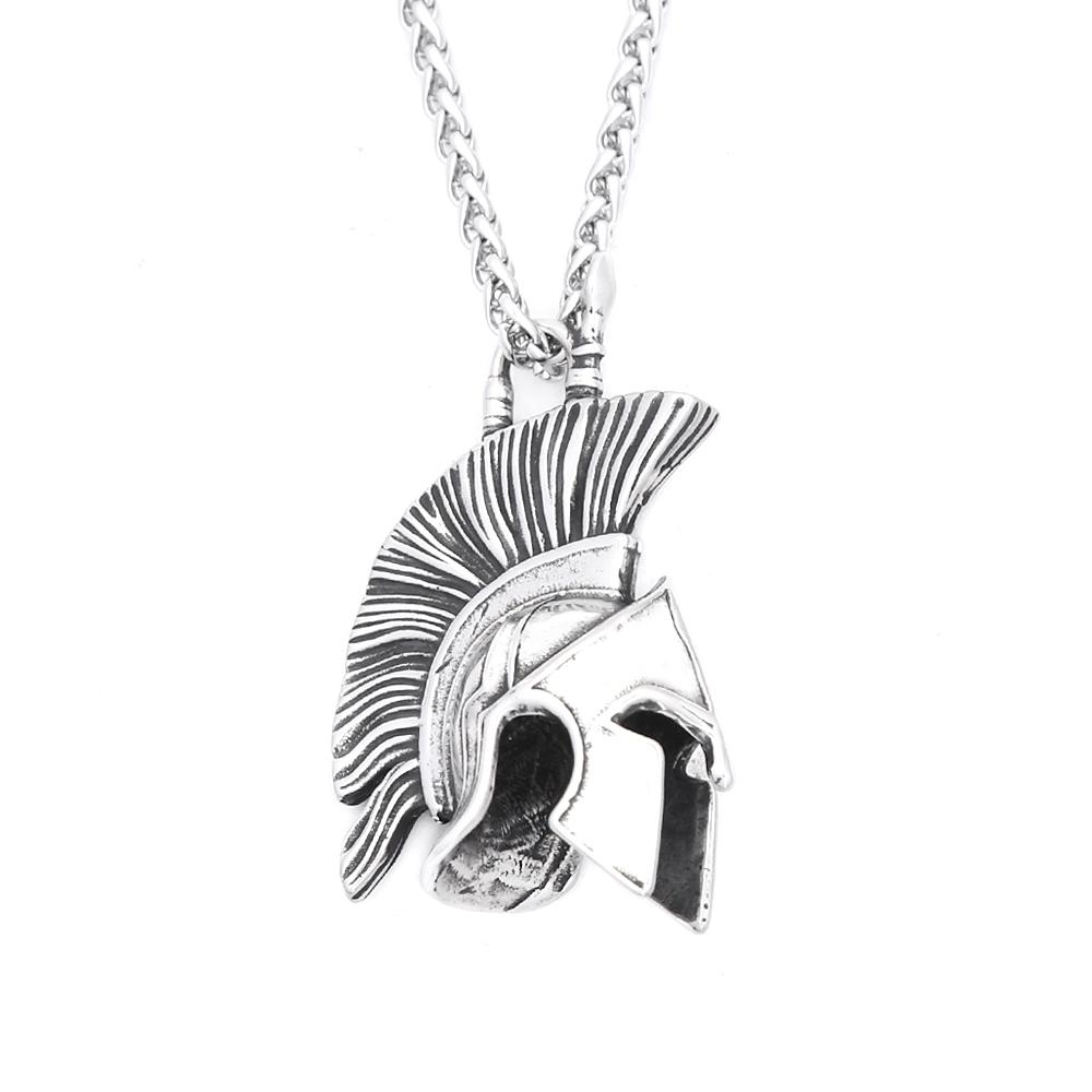 Vintage 3D Style Spartan Warrior Pendant Necklace Stainless Steel Fashion Unique Warriors Helmet Necklace For Men Amulet Jewelry