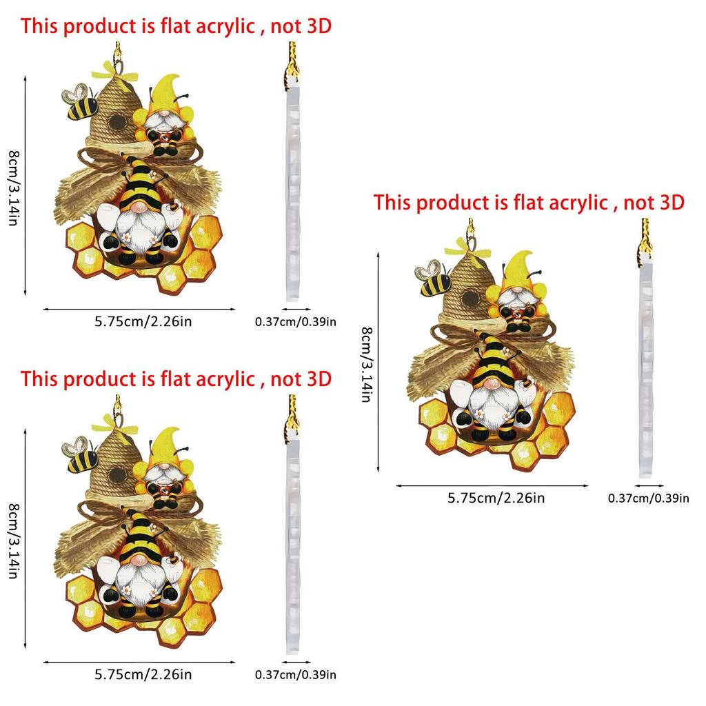 Adorable Bee Gnome Acrylic Pendant Colorful Cartoon Car Interior Decoration Gift