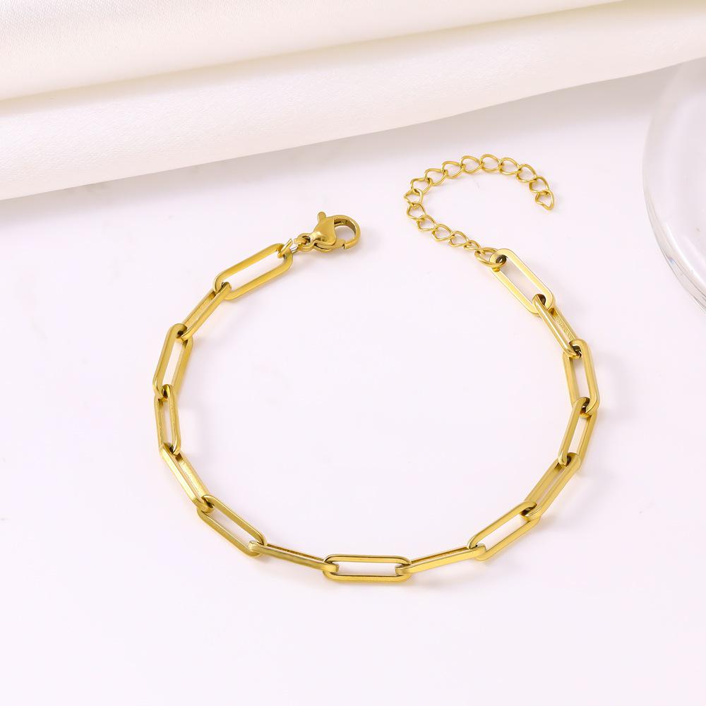 European-American Retro Punk Titanium Steel Paperclip Chain Bracelet Necklace Set for Women