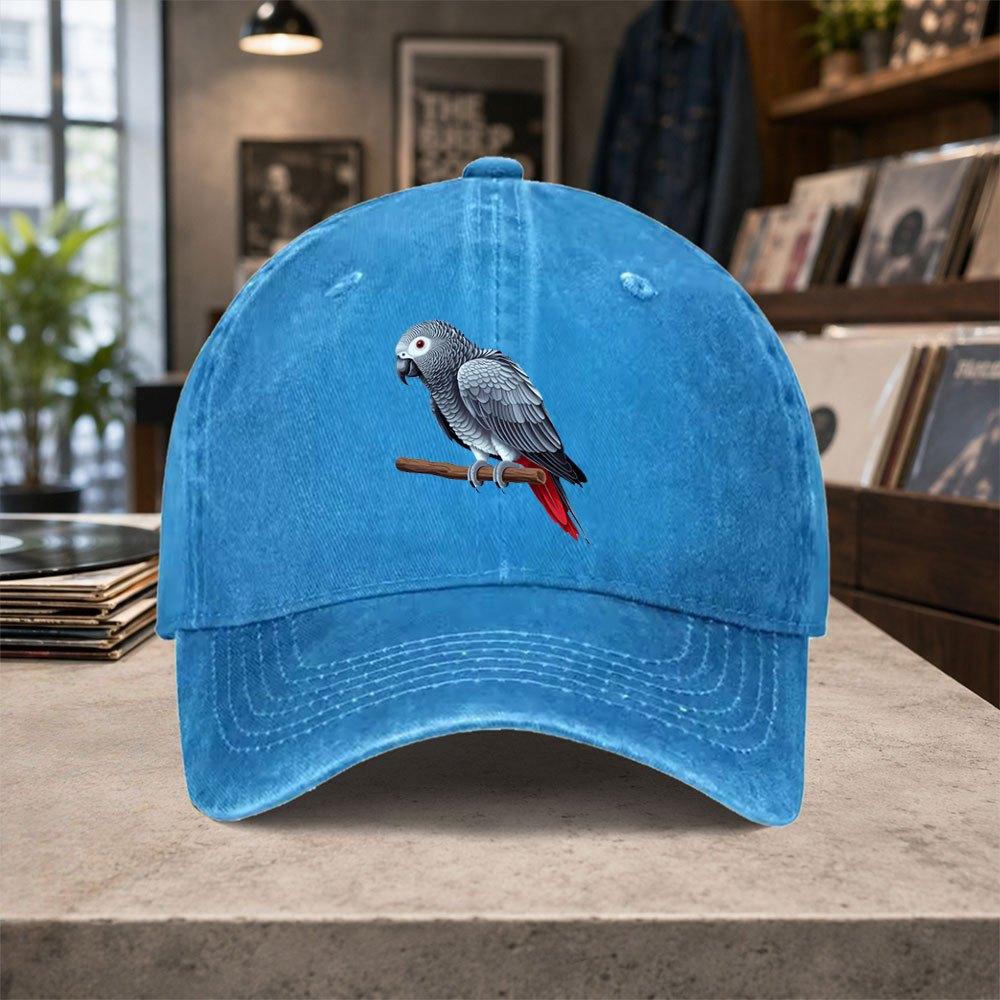 African Grey Parrot Baseball Cap Unisex Adjustable Vintage Washed Hat for Unisex Women Teacher Graduation Gift