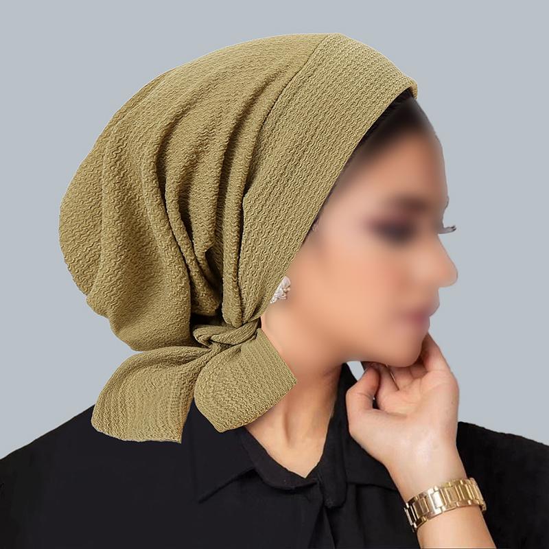 2025 Ramadan Women Turban Crinkle Hijab Hats Long Tail Head Wraps Elastic Muslim Hats Breathable Chemo Cap For Women Girls