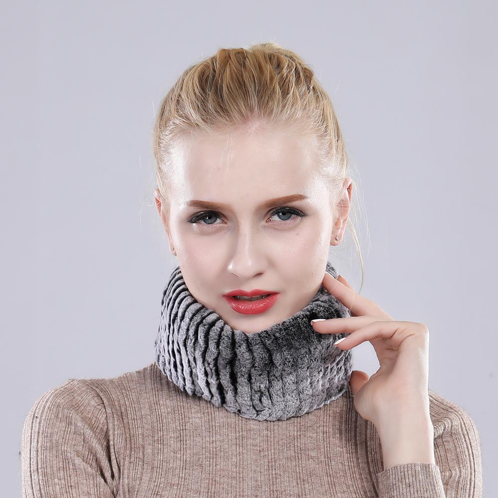 Winter Women Knitted Fluffy Real Rex Rabbit Fur Scarf Natural Soft Rex Rabbit Fur Headband Girls Warm 100% Genuine Fur Scarves