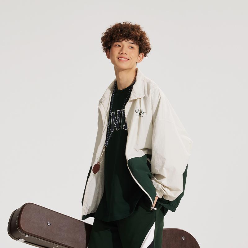 Li-Ning Lettuce Edge Water-Repellent UV-Resistant Color-Block Stand-Collar Windbreaker Long Sleeve Early Autumn Coat Unisex Coats AFDU701-1