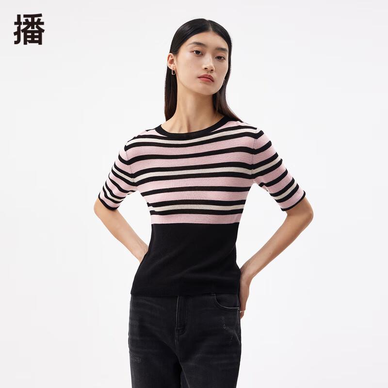 

Women s Short Sleeve Ribbed Colorblock Stripe Knit Top S
