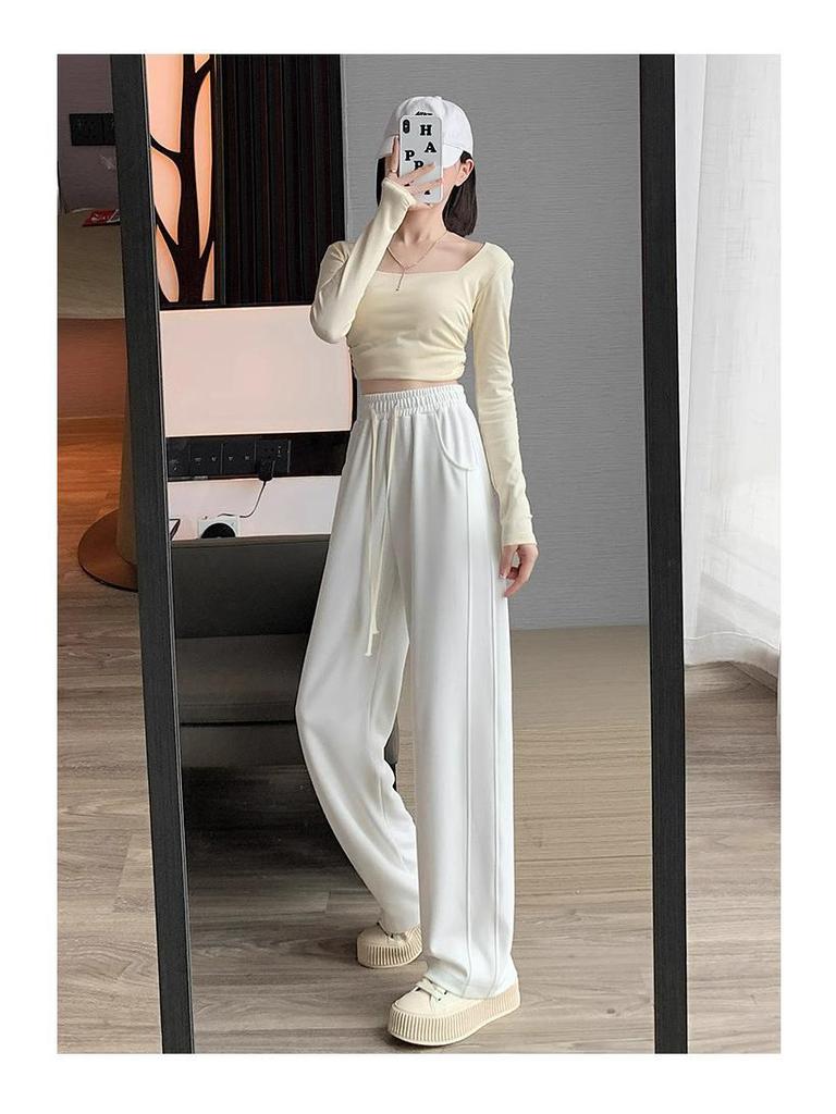 145 Narrow Women's High Waist Wide Leg Banana Sweatpants - New 2025 Petite Casual Straight Leg Pants.